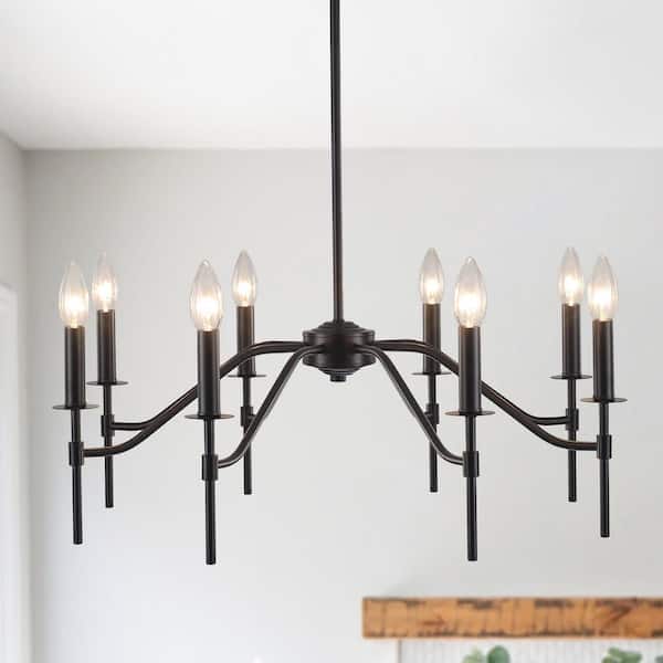 ADSENSTY Modern 8-Light Black Candle Chandelier Farmhouse Pendant Light for Living Room