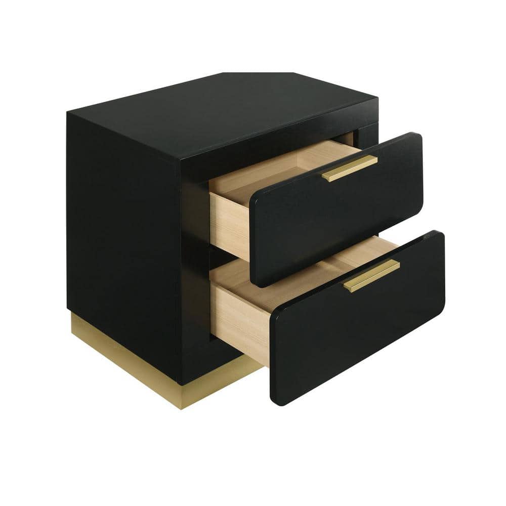 Black and Gold 2-Drawer Modern Nightstand