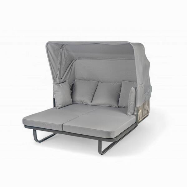Mondawe 57 in. W Metal Frame Outdoor Day Bed Patio Sunbed with Detachable Pillows and Cushions for Patio, Backyard, Pool, Gray