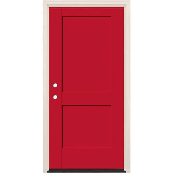 Builders Choice 36 in. x 80 in. 2-Panel Right-Hand Ruby Red Fiberglass Prehung Front Door w/4-9/16 in. Frame and Bronze Hinges