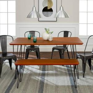 Contemporary Mid Century Modern Urban Square Hairpin 6-Piece Walnut/Black Dining Set with Caf Chairs