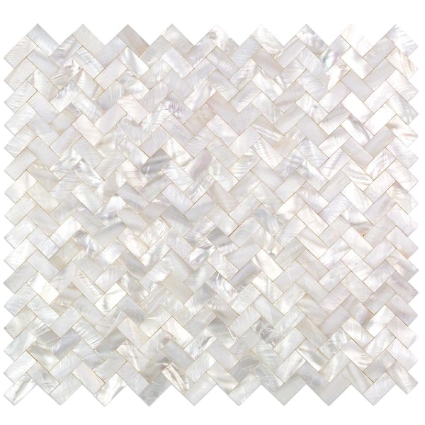Ivy Hill Tile Lokahi White Herringbone Pearl Shell 3 in. x 6 in. Mosaic Tile Tile Sample