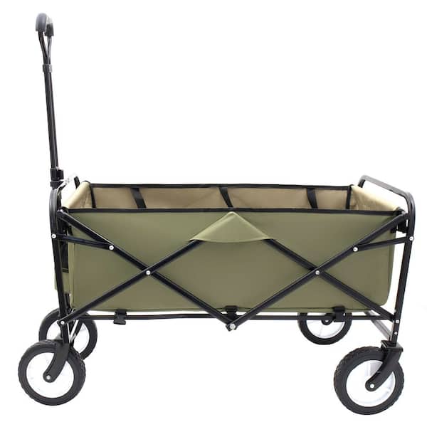 Flynama 12.7 cu. ft. Steel Garden Cart in Brown and Green, Foldable Wagon Cart w/Strapping System, 360 lbs. All-Terrain Wheels