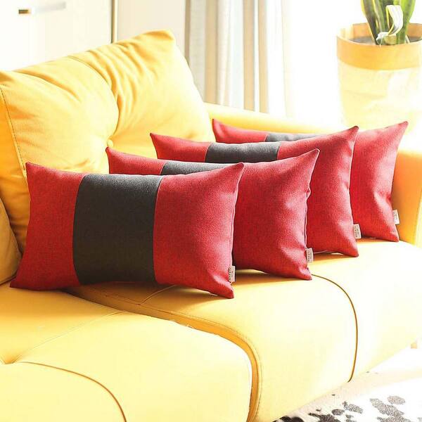 MIKE & Co. NEW YORK Bohemian Handmade Jacquard Red and Black 12 in. x 20 in. Lumbar Solid Throw Pillow Set of 4