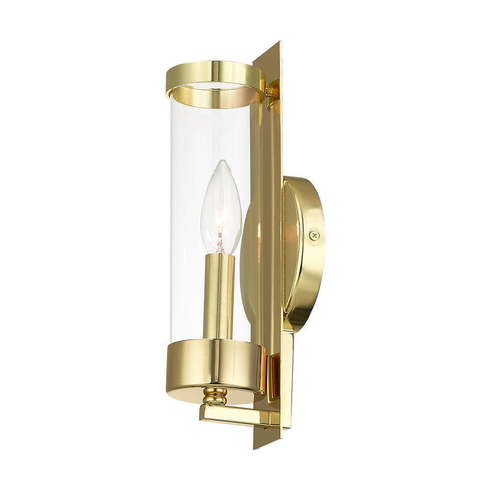Modern Elegance 1-Light Polished Brass Sconce with Clear Glass