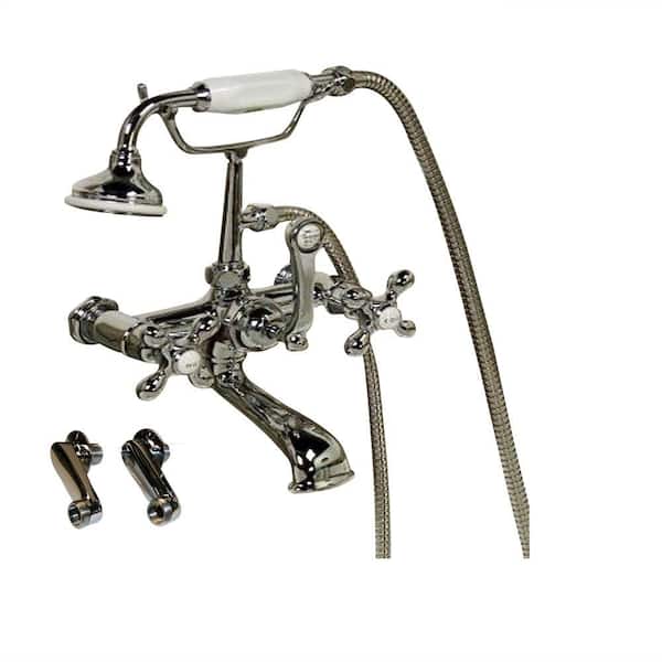 Pegasus 3-Handle Claw Foot Tub Faucet with Elephant Spout and Hand Shower in Polished Chrome