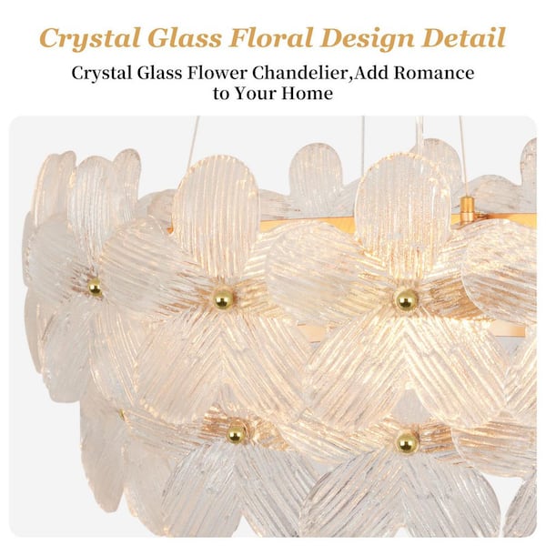ARISKEEN 20 in. 6-Light Gold Glass Flower Chandelier, Modern Glass