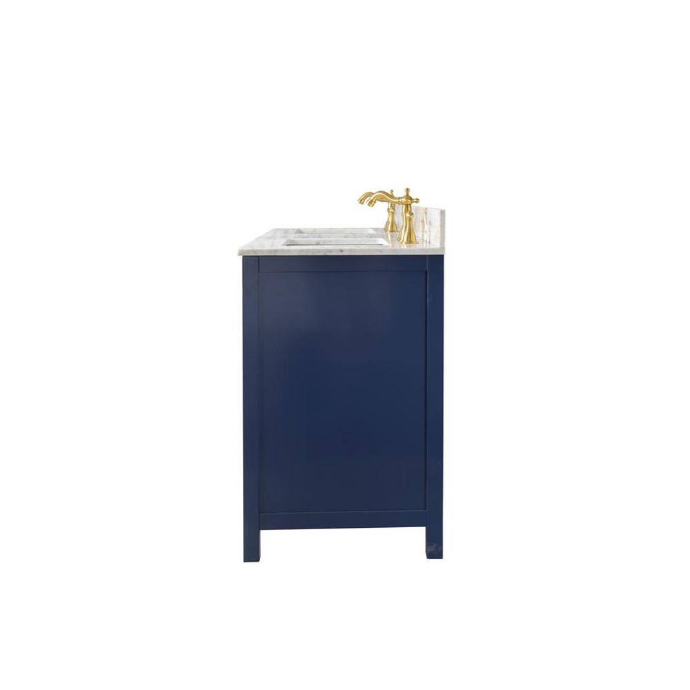 Blue Double Sink Vanity with Carrara Marble Top and Gold Hardware