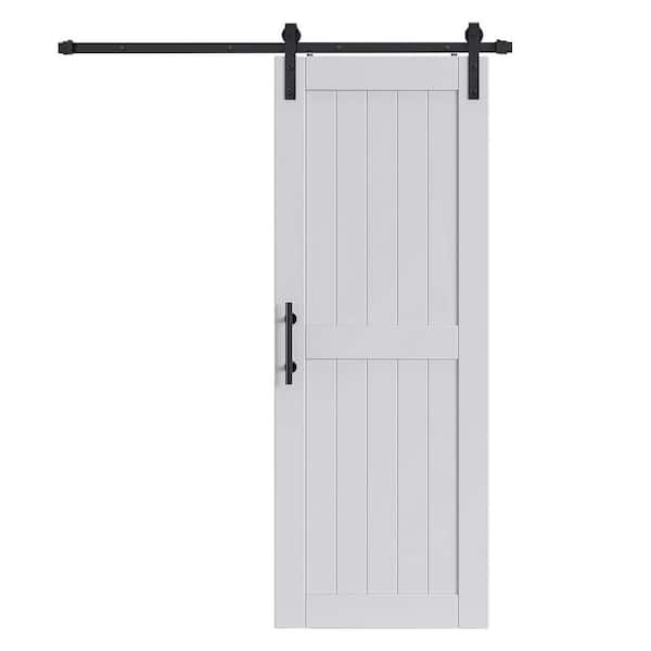 30 in. x 84 in. 1 Pack H-Frame White Finished Solid Core Wood Composite Sliding Barn Door with Hardware Kit