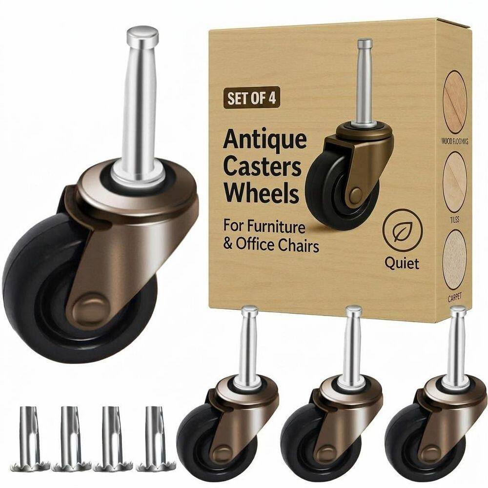 Set of 4-Pack Antique Brass Rubber Swivel Casters Wheels 1-5/8 in. for Small Furniture Chairs Hardwood Floor 220 lbs. price history on PriceWatchPro