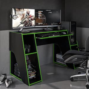 Mission 57.5 in. Black and Green Gaming Desk with Storage