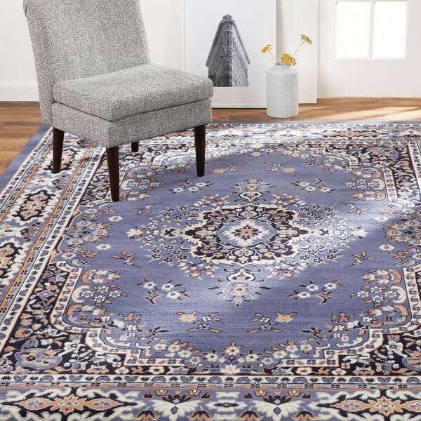 Premium Sakarya Blue/Brown 9 ft. x 12 ft. Medallion Area Rug