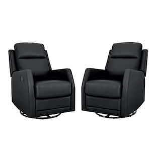 Coral Classic Black Upholstered Rocker Wingback Swivel Recliner with Metal Base (Set of 2)