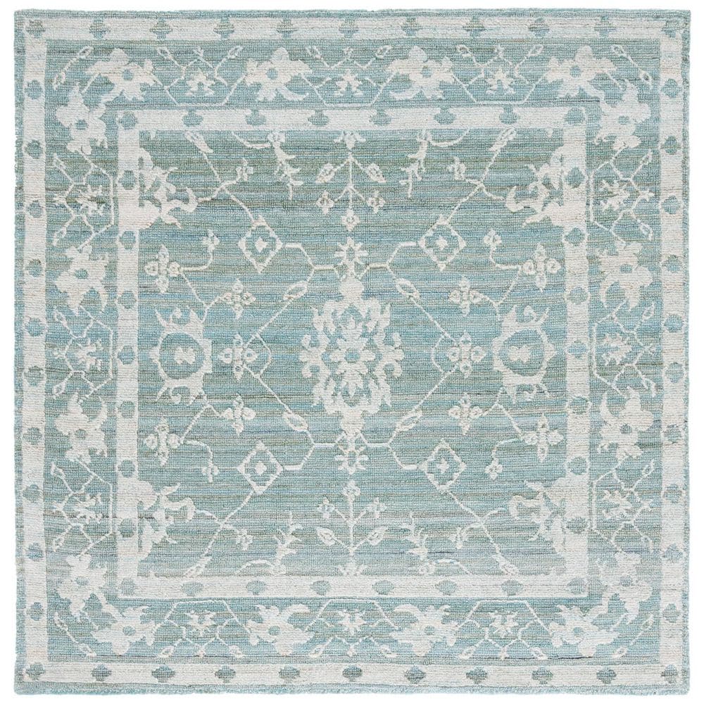 Marquee 6 ft. x 6 ft. Turquoise/Gray Ornate Border Square Area Rug price history on PriceWatchPro