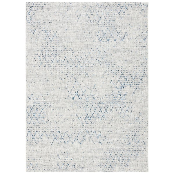 Courtyard Gray/Navy 8 ft. x 10 ft. Distressed Indoor/Outdoor Patio  Area Rug