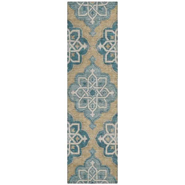 Chantille Machine Washable Indoor/Outdoor Abstract ACN3031 Turquoise 2 ft. x 7 ft. Runner Rug