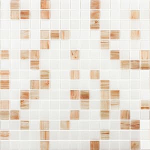Mingles 12 in. x 12 in. Glossy White and Beige Glass Mosaic Wall and Floor Tile (20 sq. ft./case) (20-pack)