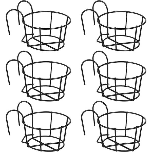 6.5" Black Iron Anti-Corrosion Double Hook Hanging Railing Planters Minimalist Design 6-Pack for Indoor Outdoor