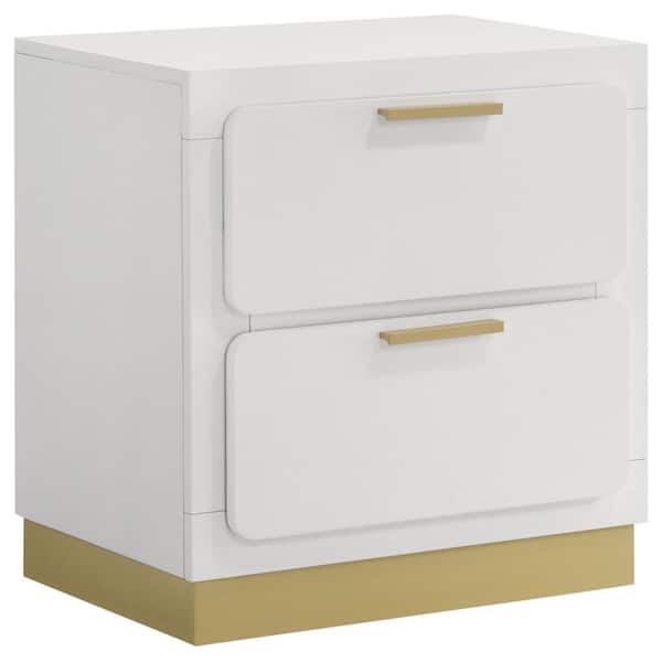 Caer White and Gold 2 Drawer 14.75 in. W Nightstand