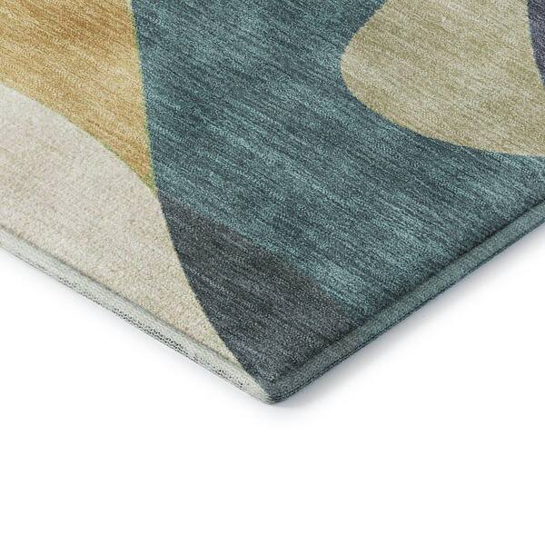 Mayfield Premium Machine Washable Abstract AMF2186 Gold 8 ft. x 8 ft. Round Rug