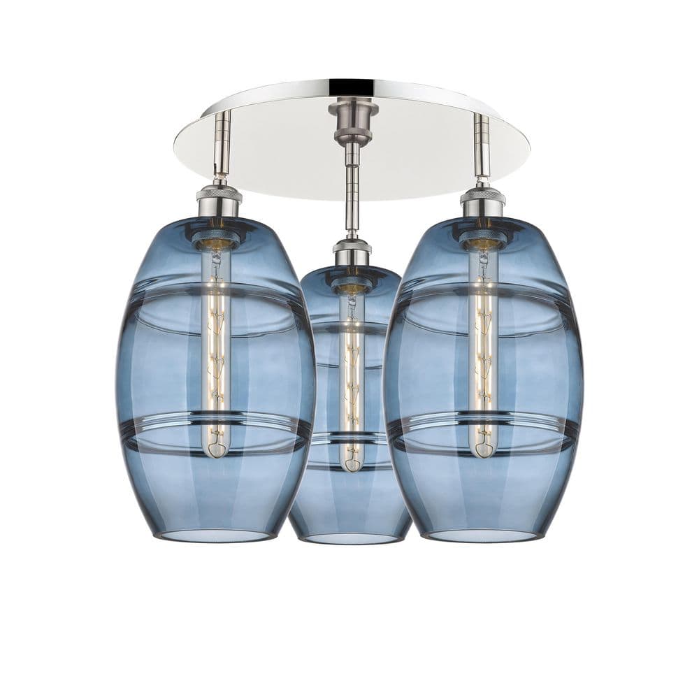 Vaz 19.75 in. 3-Light Polished Nickel Industrial Flush Mount with Clear Glass Shade price history on PriceWatchPro