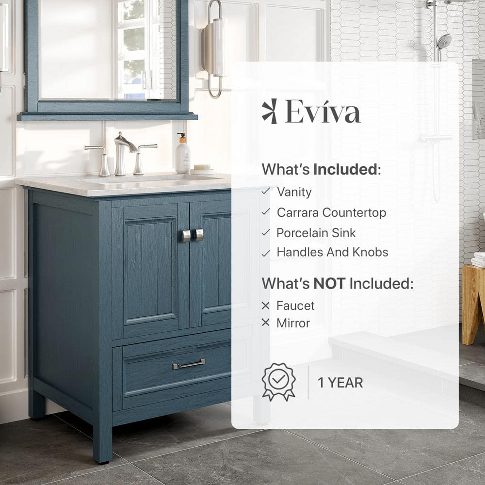 Britney 30" Ash Blue Bathroom Vanity with White Marble Top