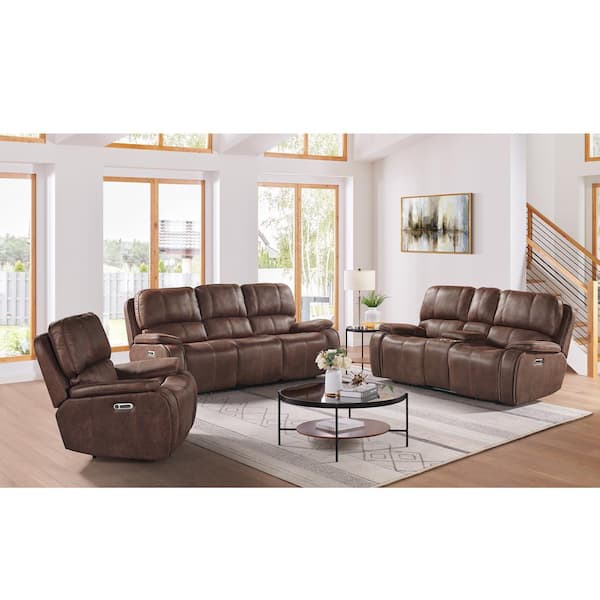 Grover 89 in. Power Headrest Pillow Top Arm Rectangle Sofa in Heritage Brown