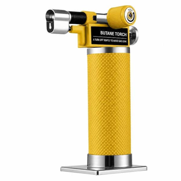 Metal, Yellow Butane Torch Lighter with Dual Flame, Adjustable Flame, Refillable, For Baking (Butane Not Included)