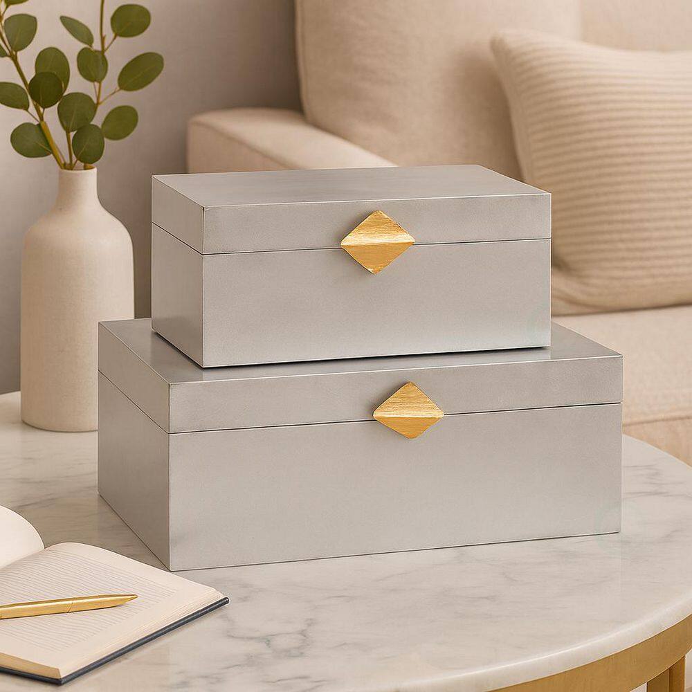 Set of 2 Decorative Wooden Storage Boxes with Gold Accent for Jewelry, Keys & Home/Office Decor, Silver, 13.25 in. W price history on PriceWatchPro
