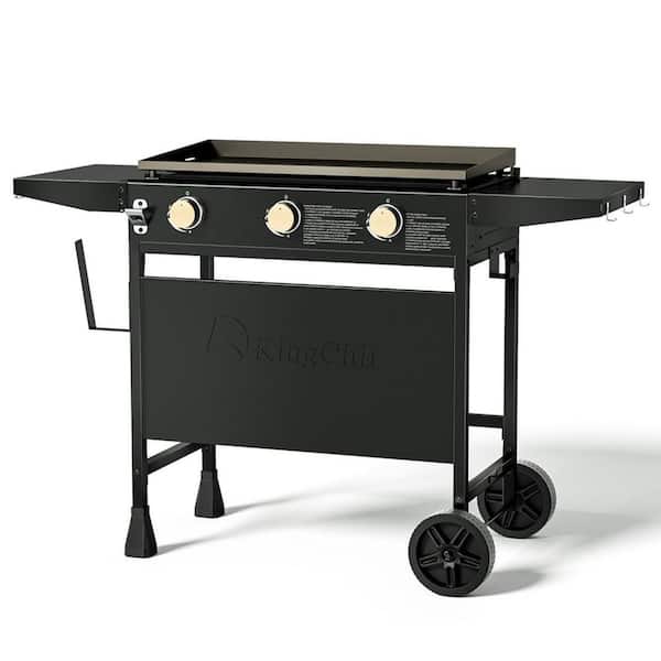3-Burner Propane Gas Grill 28 in. Flat Top Griddle in Black