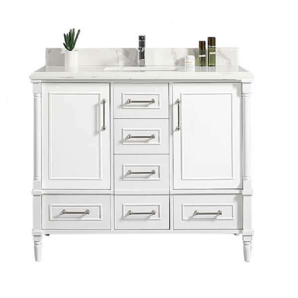 Willow Collections Hudson 42 in. W x 22 in. D x 36 in. H Bath Vanity in White with Cove Edge Calacatta Vanity Top