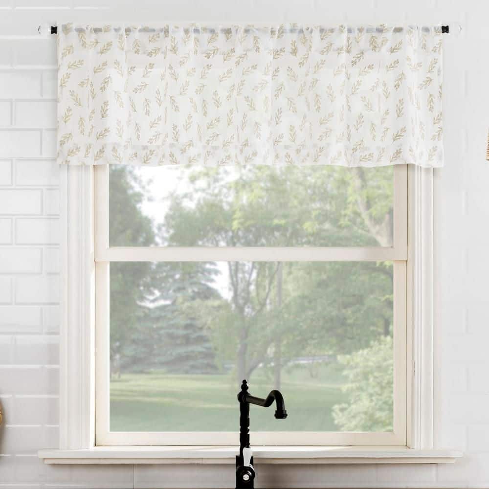 Hawthorne Floral Leaf Taupe Polyester 52 in. W x 14 in. L Rod Pocket Sheer Curtain Valance for Kitchens (Single Panel) price history on PriceWatchPro