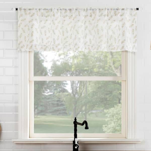 Hawthorne Floral Leaf Taupe Polyester 52 in. W x 14 in. L Rod Pocket Sheer Curtain Valance for Kitchens (Single Panel)