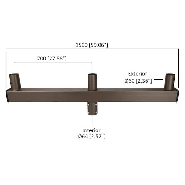 60 in. 180-Degree Triple In Line Low Profile Bullhorn Mounting Bracket Tenon Adapter for Round Outdoor Pole Lights
