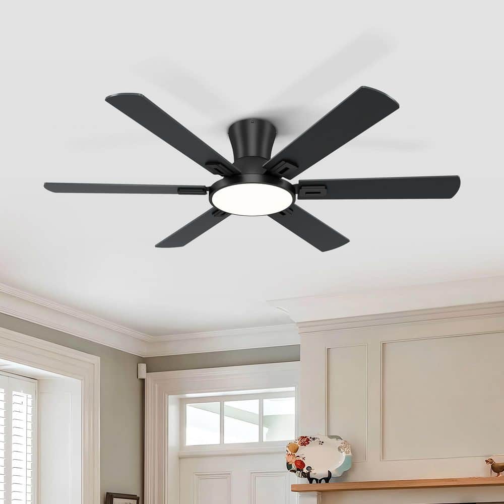 Stylish 52 in. Indoor Matte Black Standard Flush Mount Ceiling Fan with Integrated LED, 6 Two-Tone Blades and Remote price history on PriceWatchPro