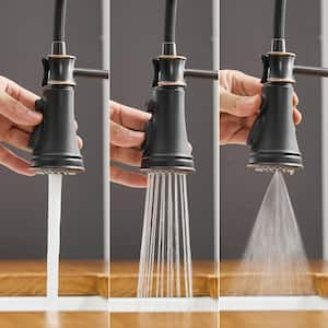 Single Handle Pull Down Sprayer Kitchen Faucet with Advanced Spray, Pull Out Spray with Deck Plate in Oil Rubbed Bronze