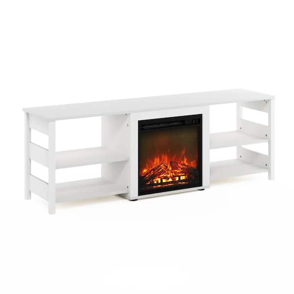 Furinno 63 in. White Emboss TV Stand Fits TV's up to 70 in. with Electric Fireplace