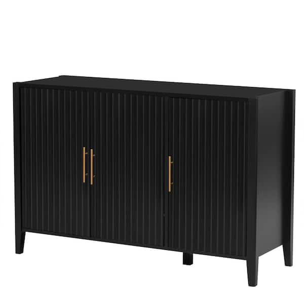 Unbranded 48.00 in. W x 17.70 in. D x 31.90 in. H Black Linen Cabinet Three-door Storage Cabinet with Metal Handles