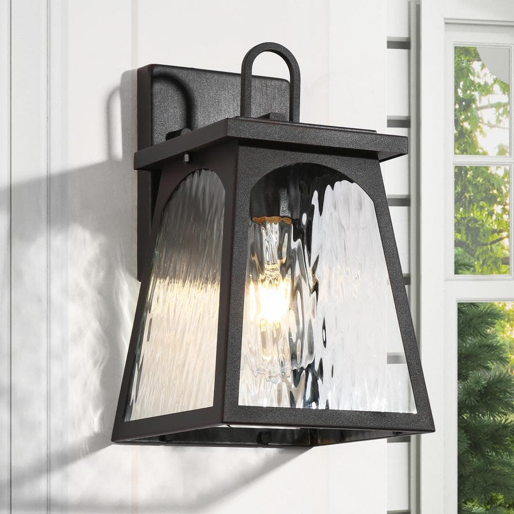 LNC Modern 1-Light Rusty Bronze Outdoor Wall Lantern Sconce with Water Wave Arched Window Glass Shade and No Bulbs Included