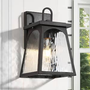 Modern 1-Light Rusty Bronze Outdoor Wall Lantern Sconce with Water Wave Arched Window Glass Shade and No Bulbs Included