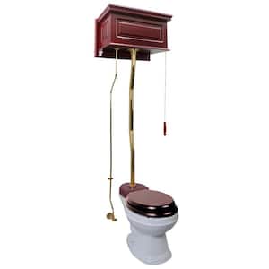 Londonderry High Tank Pull Chain Toilet Single Flush Elongated Bowl in White with Cherry Tank & Brass Top Entry Pipes