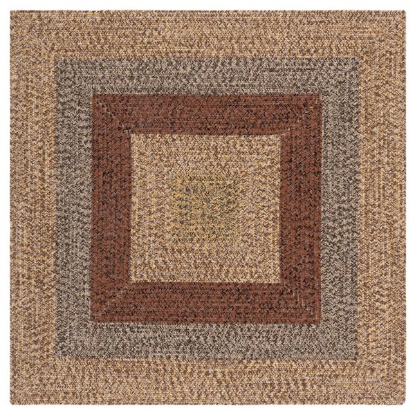 Braided Brown/Gold 3 ft. x 3 ft. Machine Washable Solid Striped Border Square Area Rug