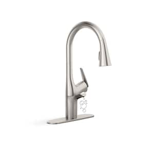 Safia 1-Handle Pull Down Sprayer Kitchen Faucet with Integrated Soap Dispenser in Vibrant Stainless