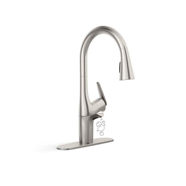 KOHLER Safia 1-Handle Pull Down Sprayer Kitchen Faucet with Integrated Soap Dispenser in Vibrant Stainless