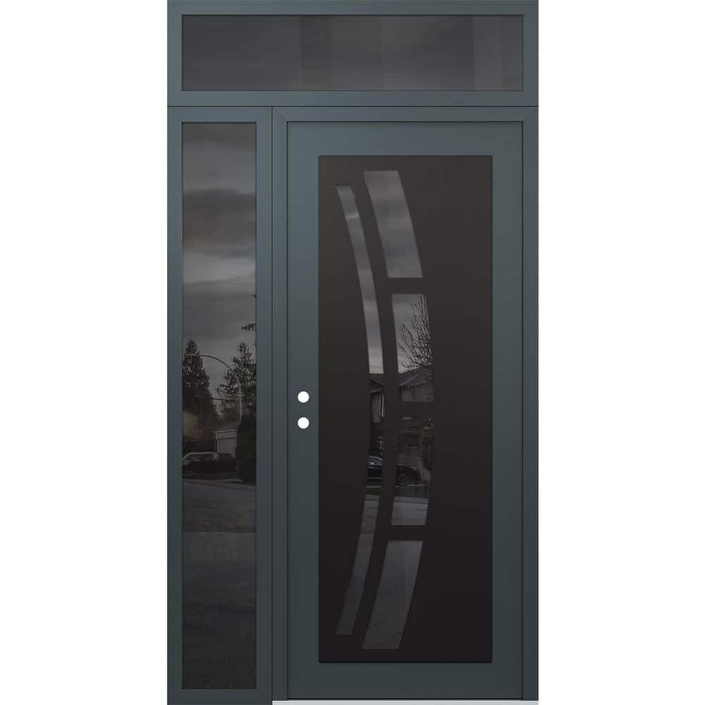 C12 48 in. x 96 in. Black P Right-Hand/Inswing Mirrored Glass Anth/Anth Sidelite+Transom Steel Prehung Front Door price history on PriceWatchPro