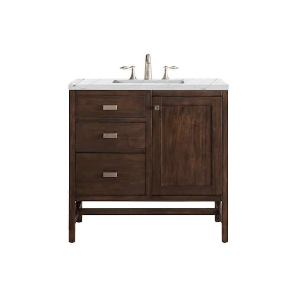 James Martin Vanities Addison 36 in. W x 23.5 in. D x 35.5 in. H Bathroom Vanity in Mid Century Acacia with Ethereal Noctis Quartz Top
