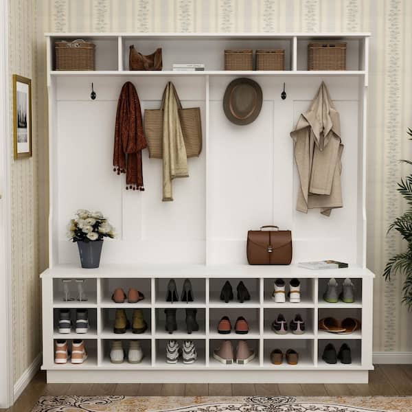 Cubby Storage Coat Rack with Shoe Storage Bench  Mud room storage, Entryway  storage shelf, Mudroom decor