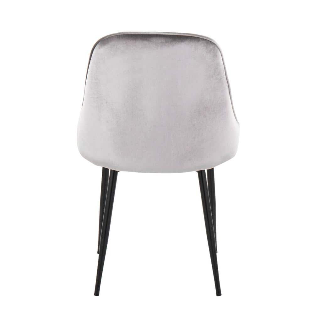 High Silver Velvet Upholstered Side Chair with Black Metal Frame