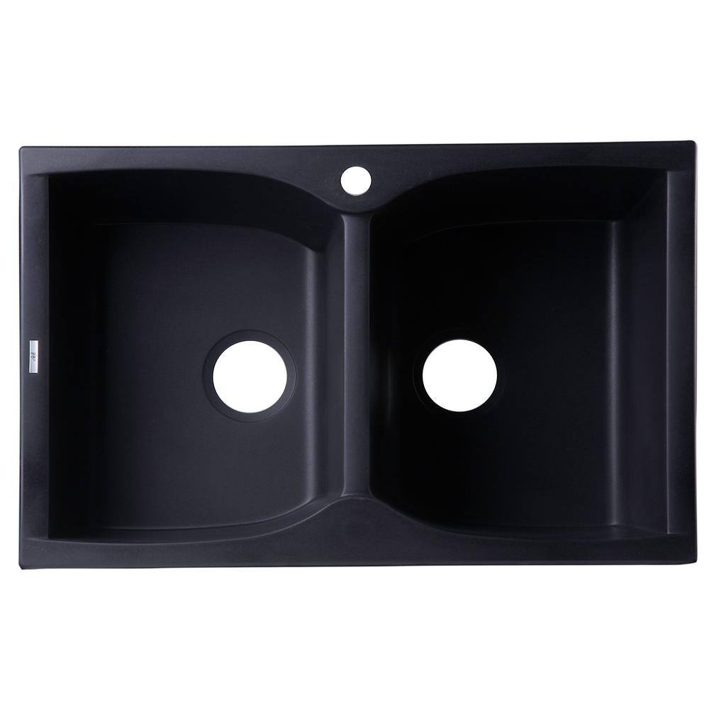 Black Granite Double Bowl Drop-In Kitchen Sink