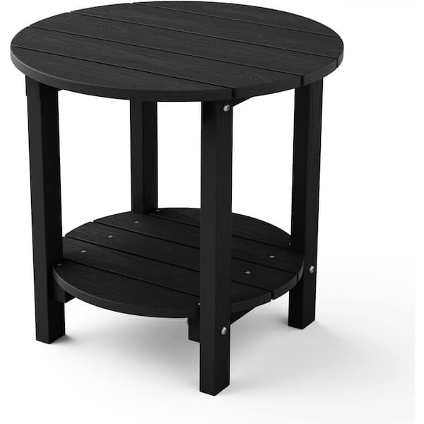 Mximu 18 in. Black Round Plastic Adirondack Outdoor Double Layer Patio Side Table